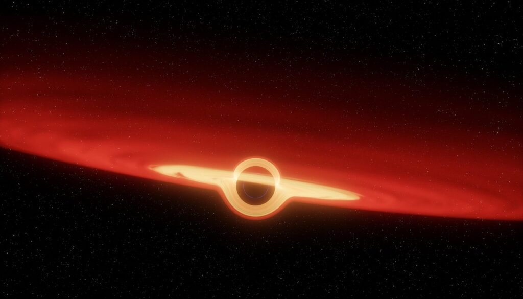 AdisResic via Pixabay, https://pixabay.com/illustrations/black-hole-space-singularity-stars-7213220/